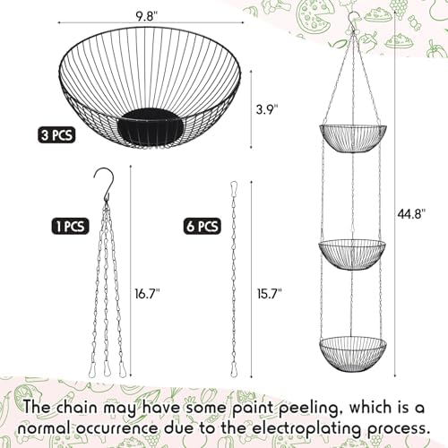 3-tier Hanging Fruit Basket, 44" Metal, Black, 9.8 x 3.9 Inch - Image 2
