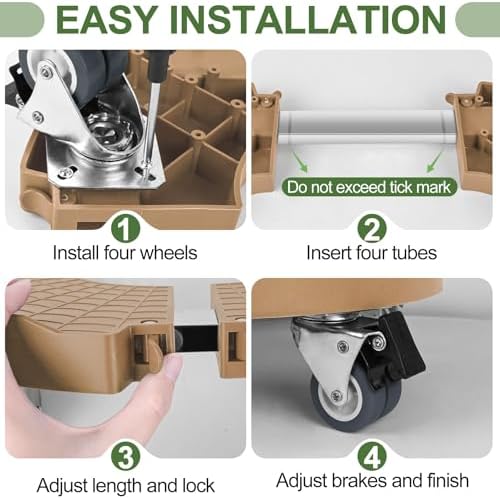ToLanbbt 2 Pack Plant Caddy Stands with 360° Wheels Adjustable 15-22 in Rolling Stands Heavy Duty Large Plant Carts Dolly with Casters 440lbs Capacity for Large Planter, Garden Pot, Flower Pot, Khaki - Image 5