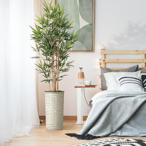 Artificial Tree in Geometric Planter, Fake Bamboo Silk Tree for Indoor and Outdoor Home Decoration - 70" Overall Tall (Plant Pot Plus Tree) - Image 3