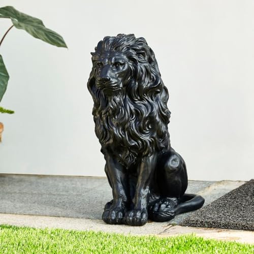 20.5" Black Lion Statue Outdoor, Resin Guardian Lion Sculpture with Weather-Resistant Finish, Decorative Animal Figurine for Garden, Patio, Entryway & Home Decor - Image 5