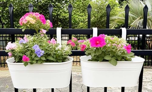 17" Hanging Metal Railing Planter with Detachable Hook, Oval White, 6 Pack - Image 5