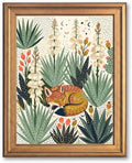 Framed Canvas Wall Art Bohemian Gouache Desert Foxes in Yucca Floral Pink and Yellow Canvas Print Poster Gold Frame Wall Decor for Living Room Southwestern Decor, Animal Art - Inch 16x20 by Unknown
