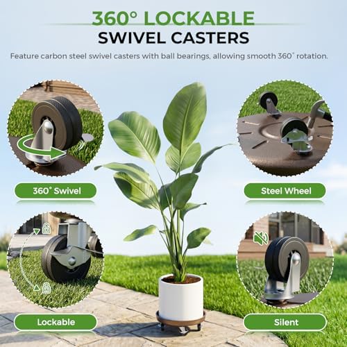 Plant Caddy With Wheels 12" Metal Plant Saucers for Indoors 310 Lb Capacity - Image 4