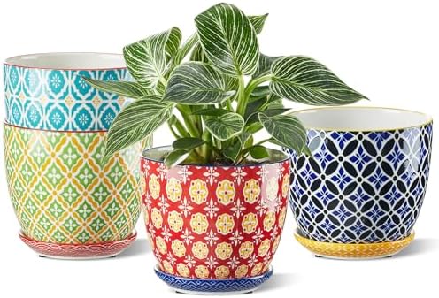 Metahom 5.8 Inch Ceramic Plant Pots, Colorful Flower Pots Set of 4 by Metahom