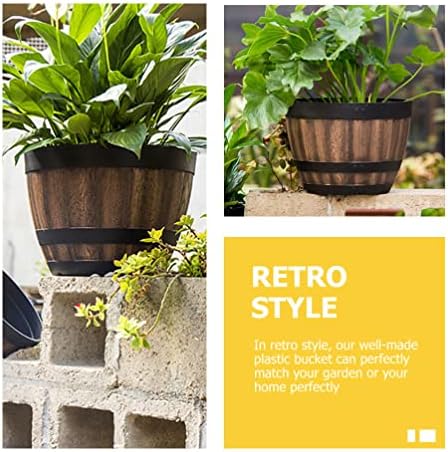 Yardwe Plant Pots Artificial Plants Bucket Planter Whiskey Barrels Bucket Rustic Flower Planter Boxes Container for Indoor Home Decoration Small Plants Plant Pots Artificial Plants - Image 4