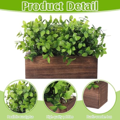 Lyrow 4 Pack 11.4 '' Artificial Eucalyptus Plants Faux Plants, Brown - Image 3