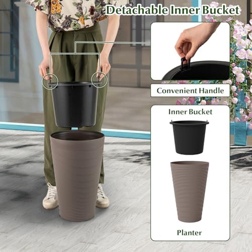 GIANTEX 18" Tall Flower Pot Set 2, Modern Decorative Planter Pots, Brown - Image 7