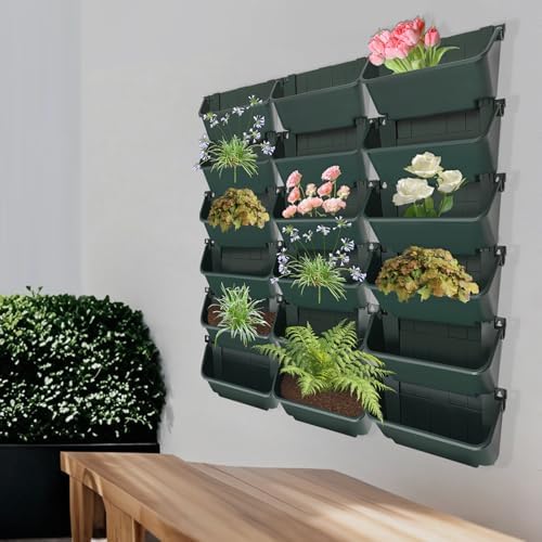 18 Hanging Vertical Wall Planter, Outdoor/Indoor Vertical Garden Planter with Automatic Drip Mechanism and Buckle Fixation Pot Balcony Plant Vegetable Fruit Herb Hanging Pocket (Dark Green) - Image 6