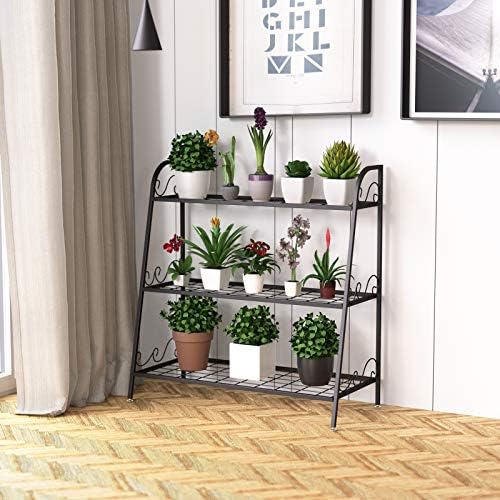 Giantex 3 Tier Metal Plant Stand, Indoor Outdoor Plant Shelf, Flower Rack Display Shelf, Flower Pots Holder with Adjustable Feet for Garden, Balcony, Living Room (3-Tier (32''x 13'' x 32'')) - Image 2