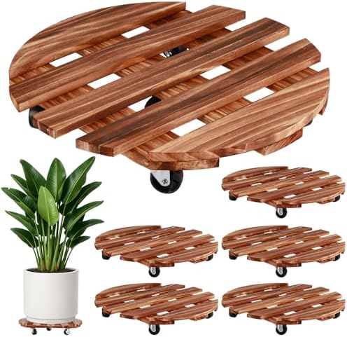 18 Inch Plant Caddy with Wheels, 4 Pack Rolling Plant Stand Rollers with Casters Wooden Plant Dolly with Wheels Heavy Duty Large Rolling Planter Base for Indoor & Outdoor Plants Wood Flower Stand by PartyZealot