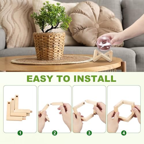 M METERXITY 2 Pack Glass Planter Terrarium with Wooden Stand, Desktop Plant Propagation Station Bulb Vase for Hydroponic Plants Propagation/Home Garden Decor/Plant Lover [Pink] - Image 5