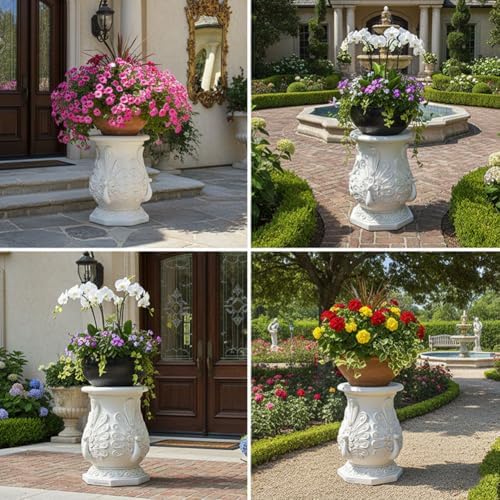 Decorative Roman Column Pedestal, English Rosette Indoor Outdoor Sculptural Garden Plinth Base Statue Riser, Weatherproof Sturdiness Plinth Base Statue Riser for Statues, Flower Pots, Decor, Cast Stone Resin (1458) - Image 4