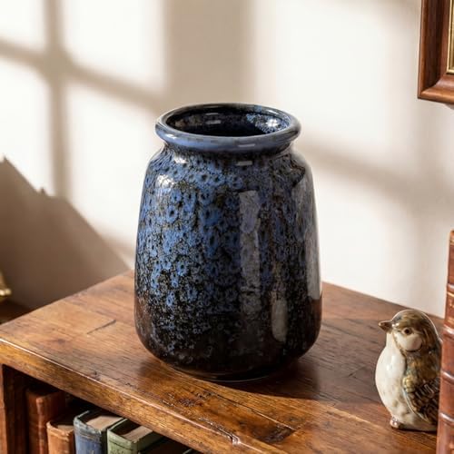 Ceramic Vase Set of 3, Small Rustic Flower Vases for Home Decor, Navy Blue - Image 6