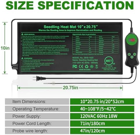 GOLOPET Seedling Heat Mat with Thermostat Pack of 4, Dual Certified by MET and UL Plant Heating Mat Pad Equipped with A Temperature Probe, It Automatically Maintains A Constant Temperature - Image 2