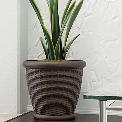 Suncast 2 Pack Wicker Planter w/Drillable Drain Holes, Decorative Indoor/Outdoor Pot, 18in, Java - Image 7