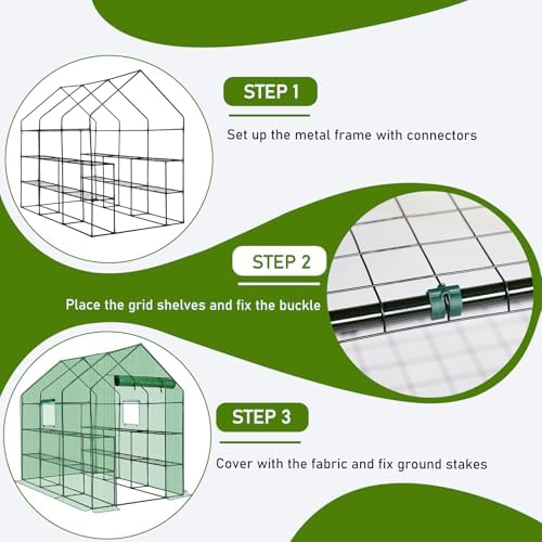 Outvita Walk-in Greenhouse, 3 Tiers 12 Shelves, Durable PE, 56"x85"x77" - Image 7