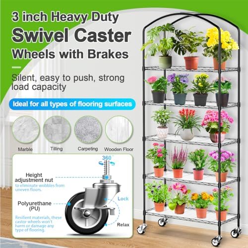 5-Tier Greenhouse with Caster Wheel, Shelf Height Adjustable Metal Shelf - Image 4