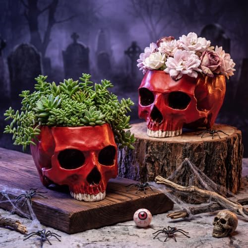 2 Pack Halloween Skull Planter, Red, Retro - Image 6
