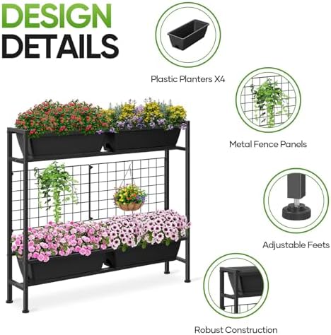CADUKE Raised Garden Bed, Garden Raised Planter Box with Legs, 32" Elevated Vegetable Garden Beds with Drainage Holes & Trellis, Herb Garden Planter Outdoor for Vegetables, Balcony, Patio, Black - Image 4