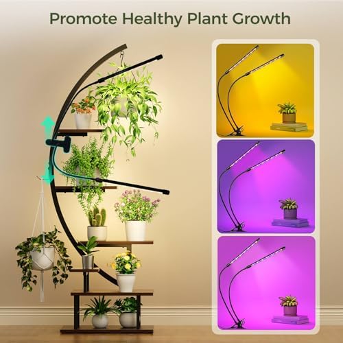 GREENSTELL Plant Stand Indoor with Grow Light, 7-Tiered Tall Metal Plant Stand for Indoor Plants, Half-Moon Shape Display Shelf for Home,Living Room, Patio, Dark Brown (1 Pack) - Image 4