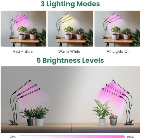 Garpsen LED Grow Light, 2PCS 3 Heads Full Spectrum Plant Light with Clip - Image 4