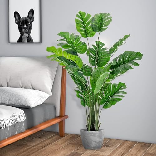 HAPPYGRILL Artificial Monstera Deliciosa Plant, 5FT Faux Plant with Cement Pot, 15 Large Leaves, Decorative Fake Greenery Plants, Indoor & Outdoor Decor for Home Office (1) - Image 7