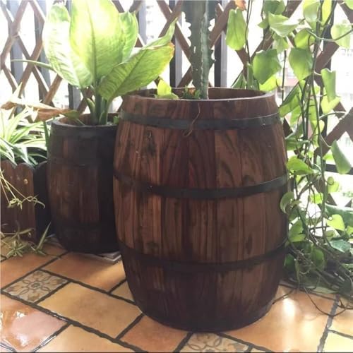 Rustic Wooden Wine Barrel Planter, Creative Barrel Flower Pot for Balcony, Garden, Patio, Home Décor(9.8" H) - Image 7