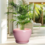Ceramicfor 10 Inch Plant Pot - Ceramic Planter for Indoor Plants, Glaze Modern Round Planter with Drainage Hole and Saucer, Gifts for Plant Lovers, Office Patio Home Room Decor, Pink - Image 4