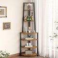 VECELO 6 Tier Corner Shelf 69 Inch Industrial Bookshelf with Metal Frame, Multipurpose Tall Plant Stand with Opening Display Shelves for Living Room, Bedroom, Home Office, Small Space, Brown by VECELO
