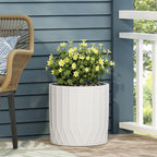 Christopher Knight Home Jorine Cast Stone Planter, Lightweight Concrete Plant Pot, Geometric Design Garden Urn, Round Flower Pot, Ourdoor Plant Urn for Backyard, No Assembly Needed, Antique White by ChristopherKnightHome