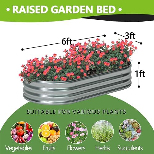 Foxlang 6x3x1ft(2 Pack) Galvanized Oval Raised Garden Bed,Outdoor Planter Box Metal Patio Kit Planting Bed for Vegetables Flowers Herb,Silver - Image 2