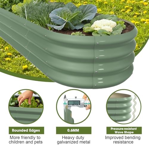 8x2x1ft Oval Galvanized Raised Garden Bed Outdoor 9-in-1 Large Metal Modular Planter Box Raised Beds for Gardening,Vegetables,Fruits,Flowers & Herbs (Green) - Image 4