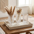 Pumtus 3 Pack Flower Vases for Centerpieces, Vintage Glass Pedestal Vase Set, Decorative Embossed Big Base Vase, Clear Hurricane Candle Holder, Medium Cylinder Vase for Wedding, Home, Party, Office - Image 5