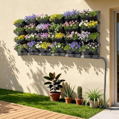Stackable Garden Planter, 24 Pack Hanging Wall Flower Pot (Black) - Image 2