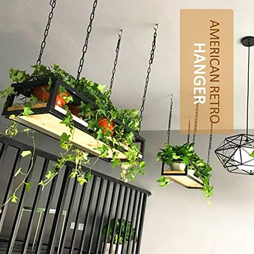 Retro Ceiling Flower Shelf/Plant Stand, with Chain Article and Wood Holder Storage Shelving for Balcony Kitchen, Living Room Restaurant Hanging Decor Racking - Wine Holder - Pot Pan Rack - Image 3