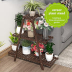 BMOSU Plant Stand Bamboo for Indoor Outdoor Tiered Plant Shelf 8 Potted Flower Holder Ladder Rack Garden Balcony Living Room Patio(3 Tier Brown) - Image 5