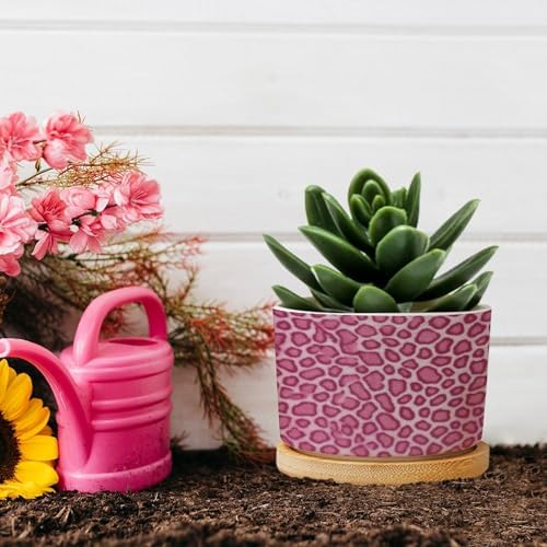 Hot Pink Leopard Print Ceramic Planter Animal Strip Planters for Outdoor Plants with Drainage Holes and Saucers Pot for Succulents Cactus Garden Windowsill - Image 5