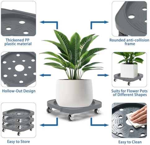 2 Pack 11'' Heavy Duty Rolling Plant Caddy with Wheels, Dark Grey - Image 5