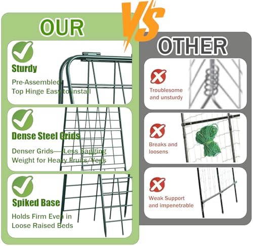 Heavy Duty 50"x17" Adjustable A-Frame Trellis for Climbing Plants – Rust-Proof Metal Garden Trellis with Dense Grid Design, Perfect for Raised Beds, Tomatoes, Cucumbers & Outdoor Vines (Green, 1 Pcs) - Image 2
