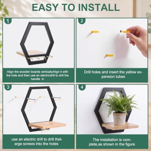Novabright 6 Pcs Solid Wood Wall Plant Holder Shelf Indoor, Black - Image 4
