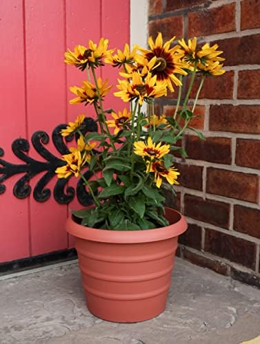 The HC Companies 16 Inch Marina Planter Lightweight Indoor Outdoor Plastic Plant Pot for Herbs and Flowers, Slate Blue - Image 3