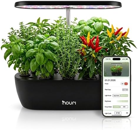 Nouri Hydroponics Growing System, 12 pod APP Smart Indoor Herb Garden Kit with LED Grow Lights, Hydroponic Herb Garden Indoor for Plant Lovers, Gardeners, Kitchen, Basil Seeds Included by Nouri