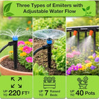MIXC 250FT Drip Irrigation System Kit, Quick-Connect Garden Misting Watering System with 1/2” 1/4” Tubing Adjustable Nozzles Sprinklers for Indoor Outdoor Garden Potted Plant Lawn Greenhouse - Image 2