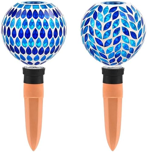 VOREEN Blue Mosaic Self Watering Globes 2 Pack, 500ml Handmade Glass Terracotta Plant Spikes, Automatic Self Watering Devices for Indoor Outdoor Pots, Decorative Water Saver Gift for Garden Lovers by VOREEN