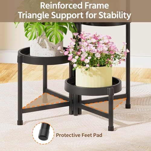 LASZOLA Plant Stand Indoor Outdoor Tall with Plastic Tray, 5 Tiers Black - Image 5