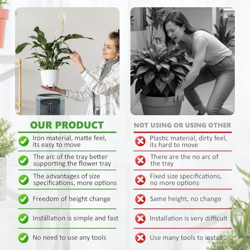 Adjustable Pure Iron Planter Inserts, 7-25” Plant Risers for Inside Pots, Planter Fillers for Large Pots, Indoor & Outdoor Insert with 8-10” Top & 6-10” Base (10 wide top. 10wide base) - Image 4