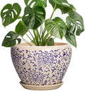 Ceramic Pots for Plants - 8 Inch Plant Pot with Drainage Hole and Saucer, Modern Flower Pots for Indoor Outdoor Plants, Round Decorative Planter, Bedroom Decor, Plant Lover Gift, Retro Blue by Thirtypot