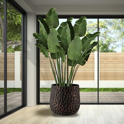Craft flowerpots 18"+13"+9" Dia Round Concrete Planter Set of 3 Large Outdoor/Indoor Planter Pots Containers with Drainage Holes and Rubber Plug for Home Garden (Black, Large) - Image 5