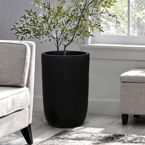 Oakrain 21" Tall Indoor Planter, Black Large Modern Decorative Pot - Image 3
