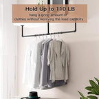 Clothes Hanger Pole Wall Mount, 72" Heavy Duty Detachable Black Iron Garment Bar Hanging Rod Holder, Clothes Rail Shelf Wardrobe Organizer for Laundry Room & Closet Storage, 3 Base - Image 4